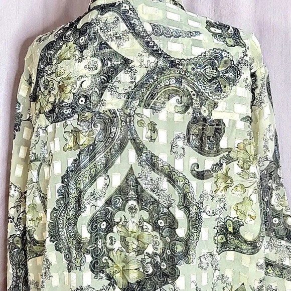 GRAFF Floral Paisley Green and Gold Semi‎ Sheer Blouse XL - Picture 5 of 7